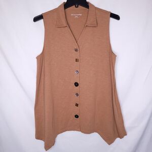 Soft Surroundings Tunic XL Brown Danielle Button Sleeveless Midweight